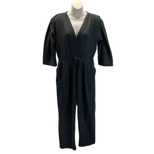 Anthropologie Bel Kazan guaze Jumpsuit size M Dark Gray Faux Wrap 3/4 sleeve